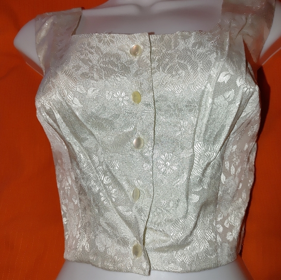Maharani cropped Ivory brocade style top 38 - Picture 3 of 6